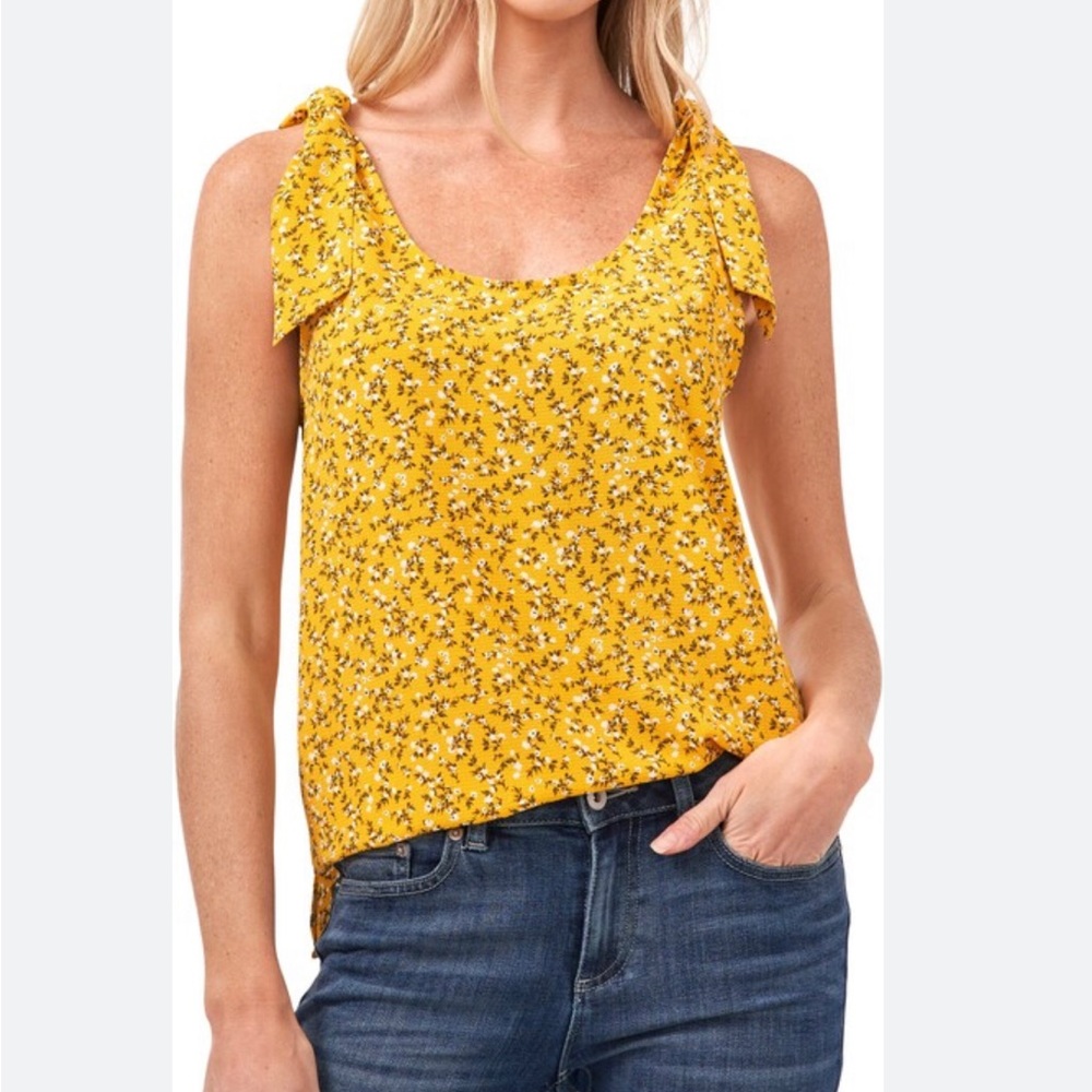 CeCe XL Yellow floral tie shoulder tank top